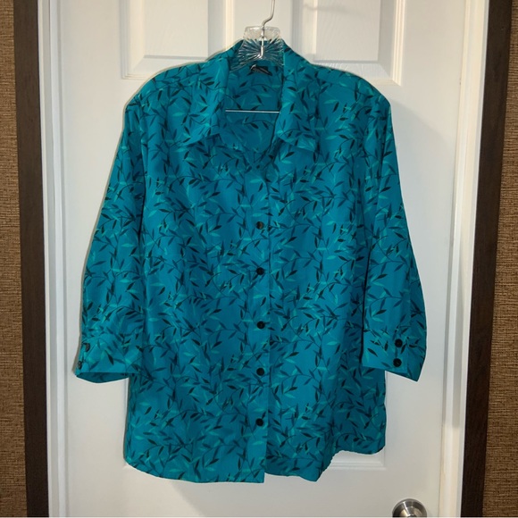George Blue/Black Print Layered Look Button Up Blouse size 2X